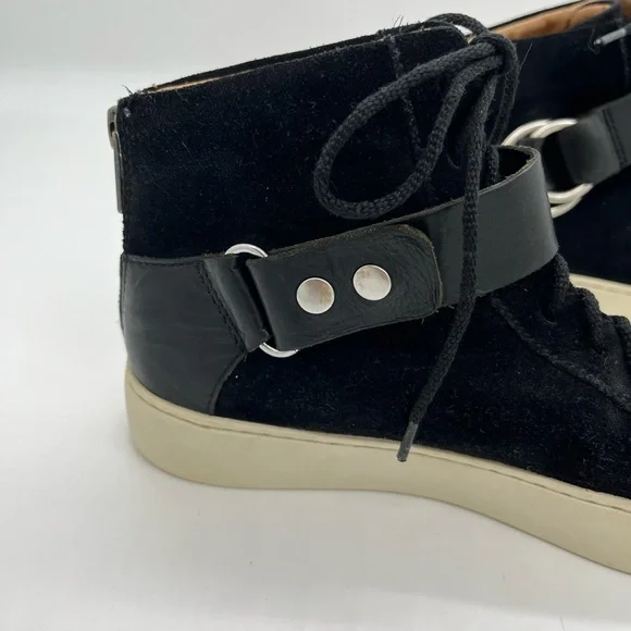 Frye Lena Harness High Top Sneakers Size 5.5 Black Suede Lace Up With Buckle - Picture 4 of 11